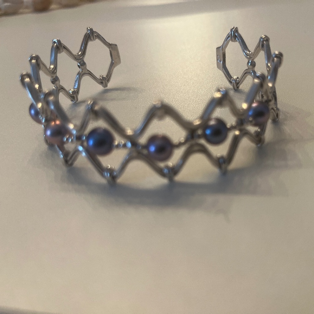 Cuff bracelet 925 sterling silver with real pearls